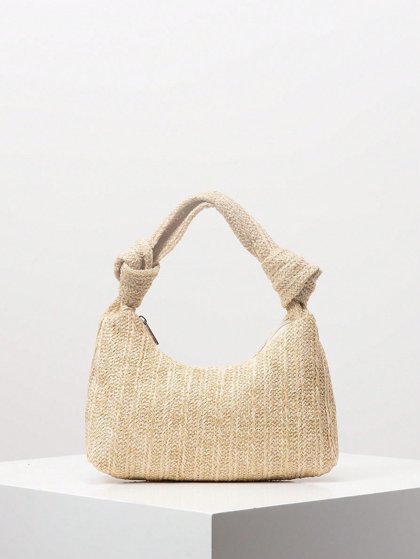 Knotted handle shoulder bag in woven cream raffia - Rutri