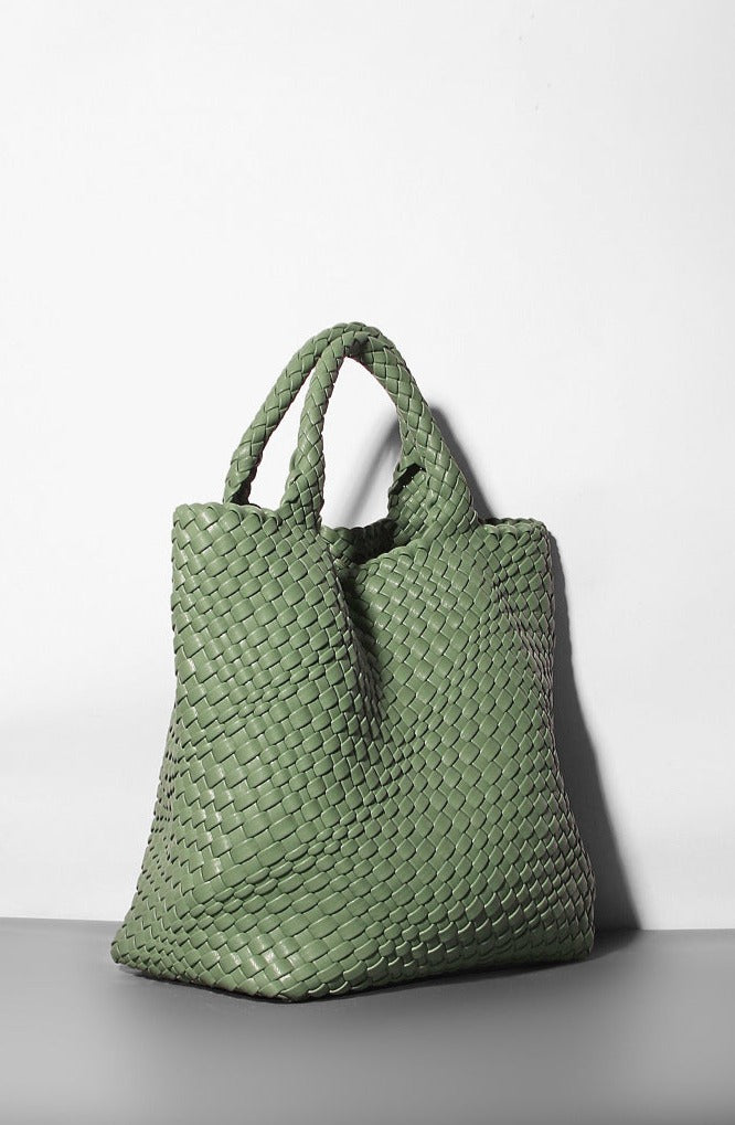 woven leather tote bag with top handles - Aaatrti