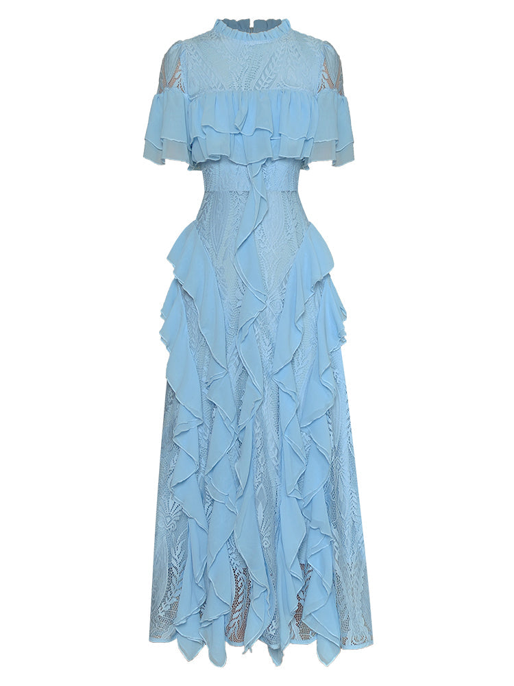 high-neck lace gown with cascading ruffles – Aanewxc