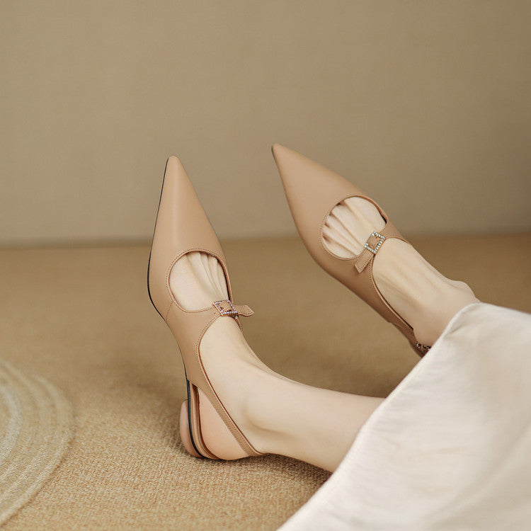 nude leather slingback flats with sculpted heel – MIRELLE