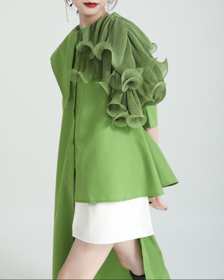 Ruffled asymmetrical shirt dress with belt - Atylu