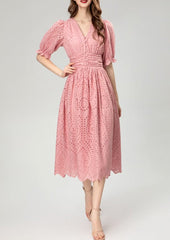 puff sleeve eyelet midi dress – Aagwqrm