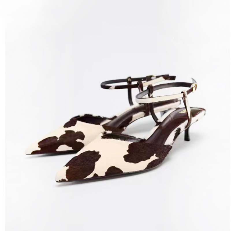 cow print pointed-toe heels with ankle straps – GRAZIA