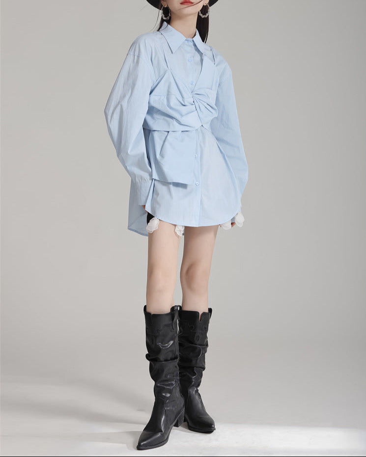Long-sleeve button-down shirt with twisted front detail - Qilbu