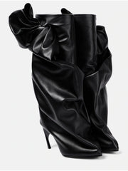 ruched faux leather boots with sculpted arch heels – NOIRÉA