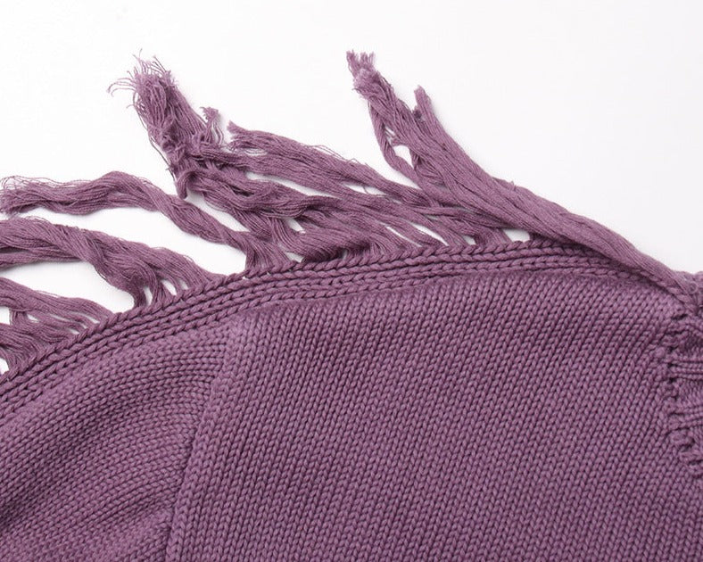ombré fringe-trim sweater with textured shoulders - Famidah