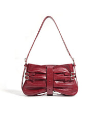belted ruched shoulder bag with double buckle detail – ODETTEX