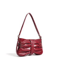 belted ruched shoulder bag with double buckle detail – ODETTEX