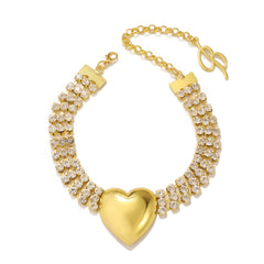Rhinestone chain bracelet with metallic heart charm – Ringu