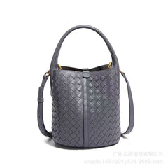 woven leather bucket bag with rounded handle – IVONY
