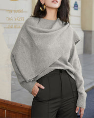 Long-sleeve oversized sweater top with asymmetrical wrap - Windy