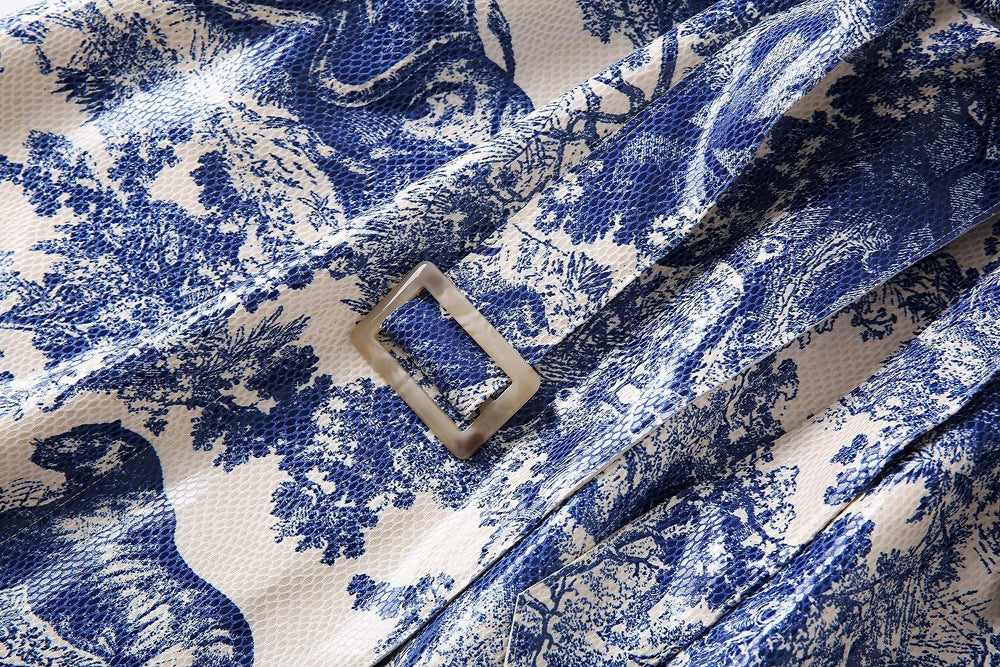 belted trench dress with pastoral print – Edwdene
