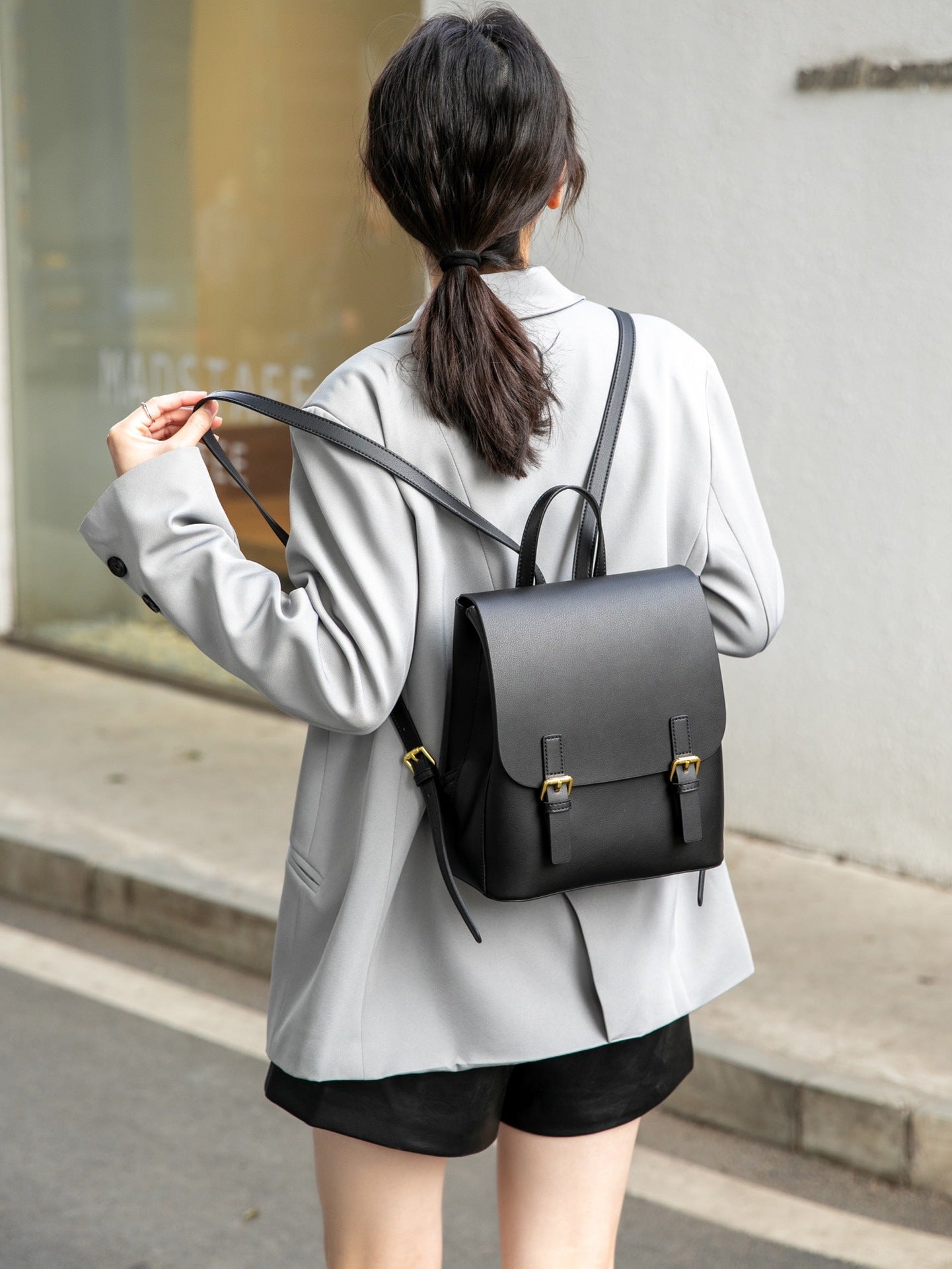 two-tone mini backpack with buckle flap – COCLH