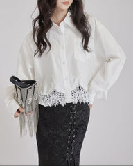 Long sleeve shirt with lace hemline - Cilnu