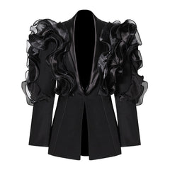ruffled organza sleeve blazer with deep satin lapel - Jermien