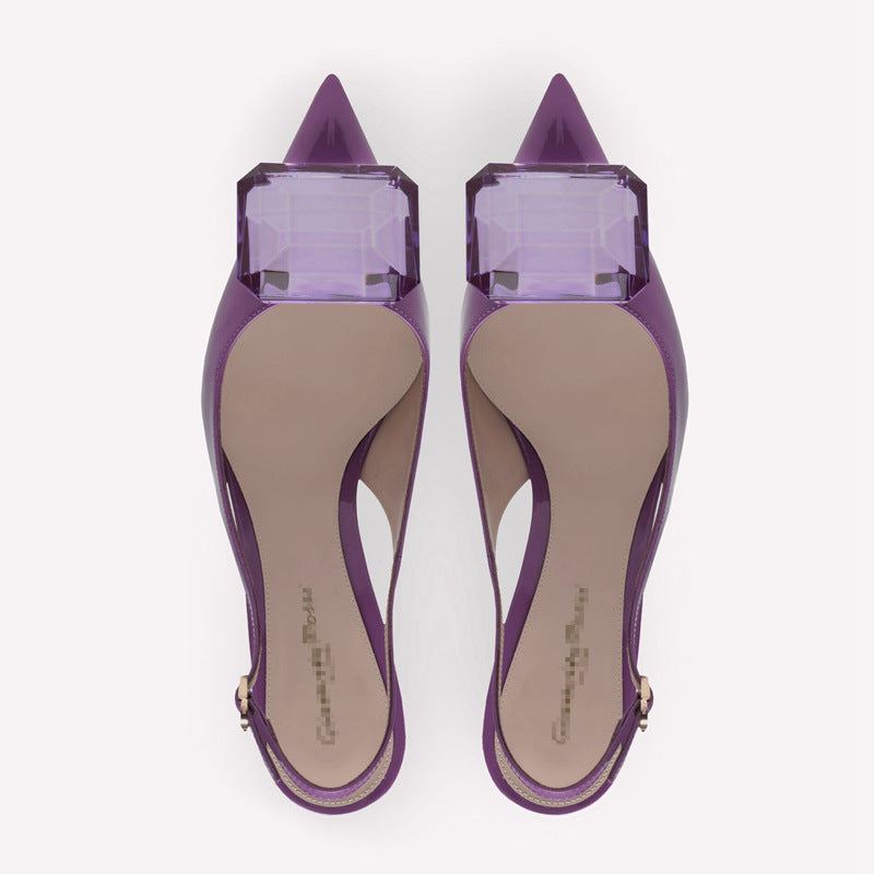 nude patent slingback heels with oversized crystal bow – BELA