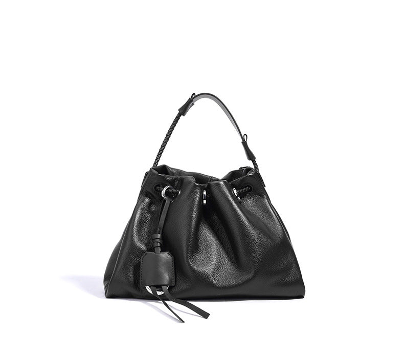 drawstring bucket bag with braided handle – SIENA