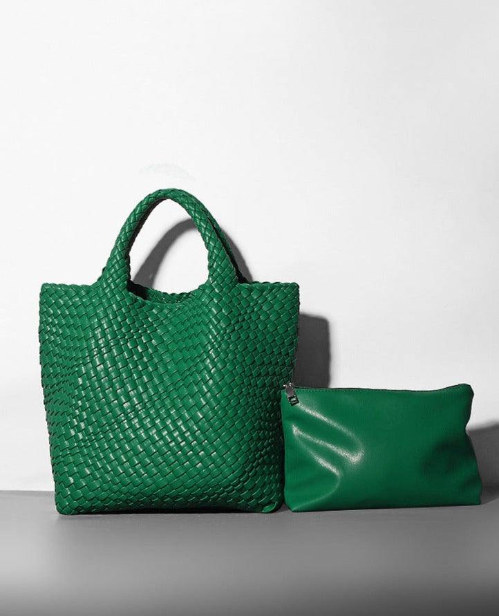 woven leather tote bag with top handles - Aaatrti