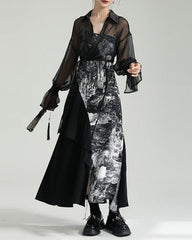 Sheer long-sleeve shirt with abstract print - Nertu