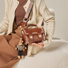 pearl-trim leather satchel with double clasp & bunny charm – COCOA