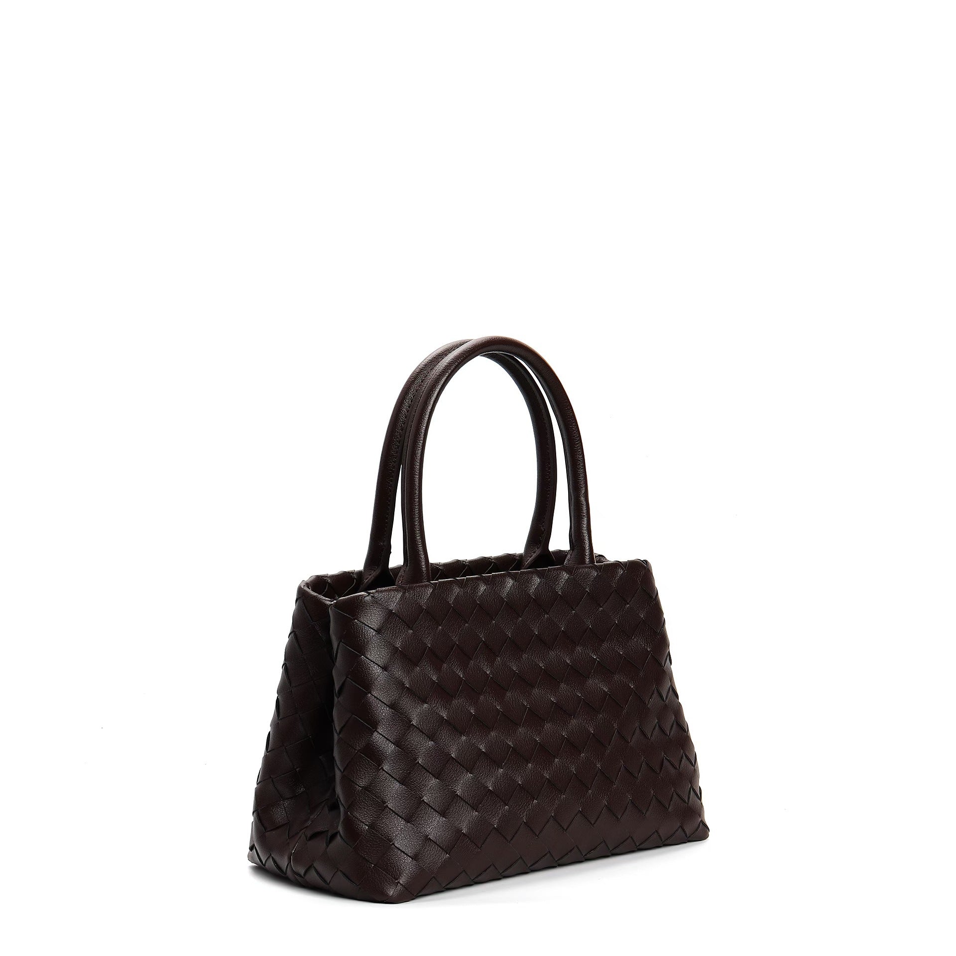 structured woven leather handbag with top handles and shoulder strap - MILZA