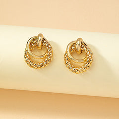 Triple hoop textured drop earring with polished finish - Ningu