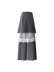 Pinstripe Pleated Pants with Lace Overlay - Durbi