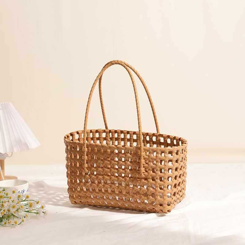 Woven black tote bag with braided handles - Qilna