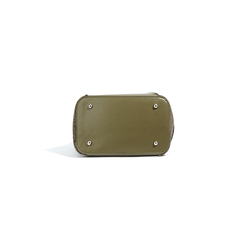 asymmetrical bucket bag with felt panel – SAGE