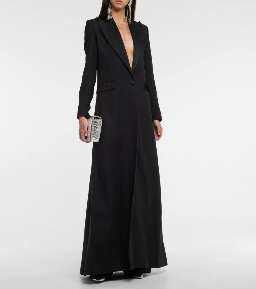 longline tailored blazer dress with deep plunge - Adbisfd