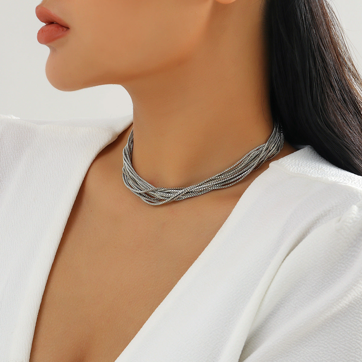 Multi-strand chain necklace with textured layers - Nimlu