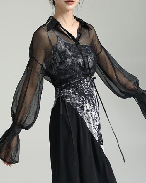 Sheer long-sleeve shirt with abstract print - Nertu
