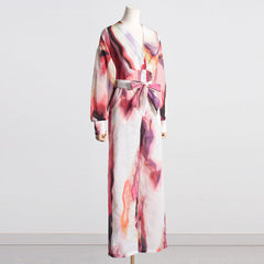 printed satin belted pantsuit - Bindy