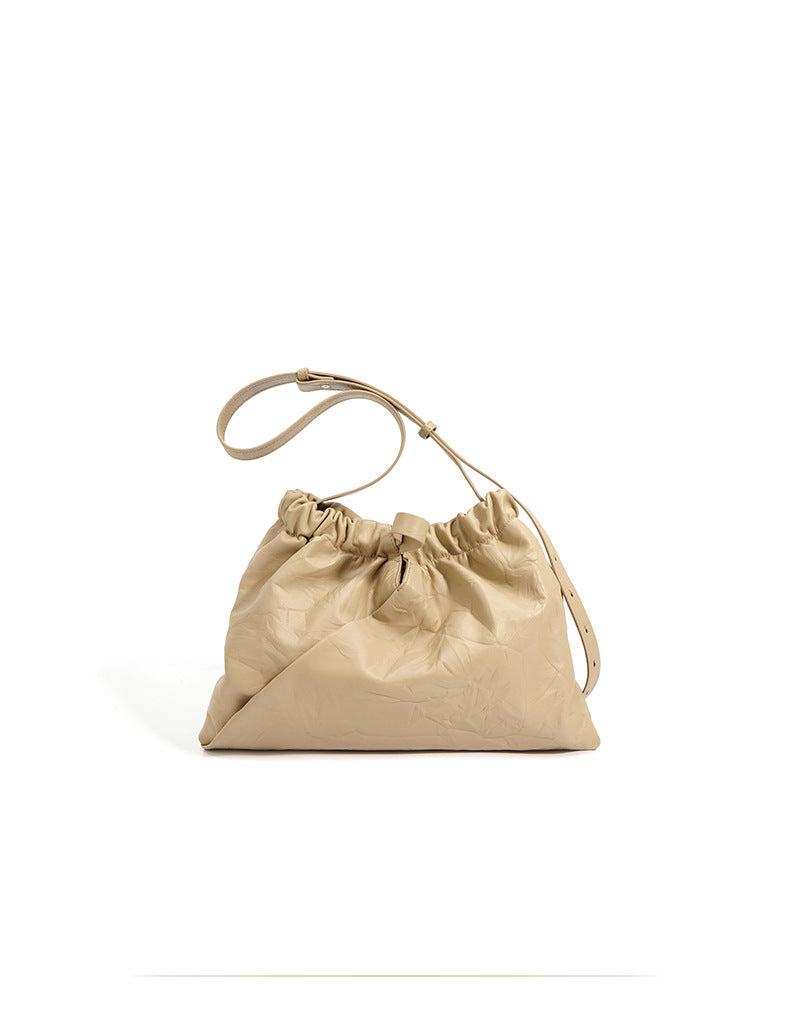 crinkled leather tote with gathered top - LUNTA