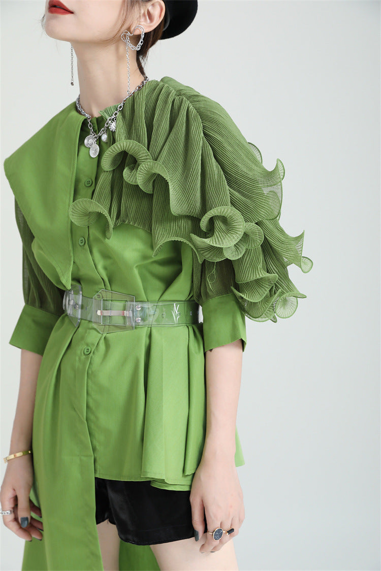 Ruffled asymmetrical shirt dress with belt - Atylu
