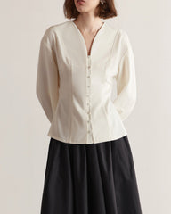 Long-sleeve fitted blouse with covered buttons - Meriu