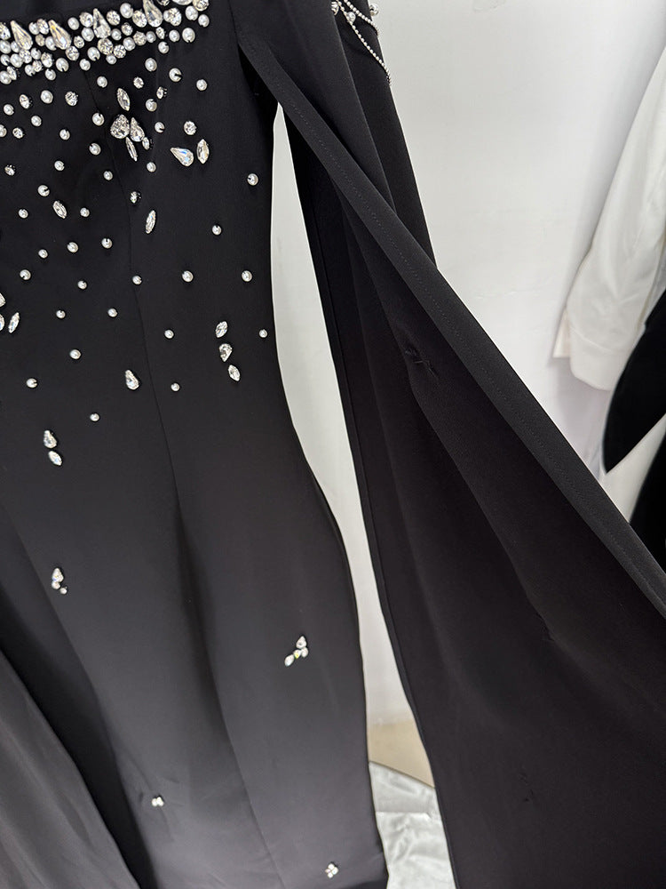 embellished column dress with shoulder cape - Nomalh