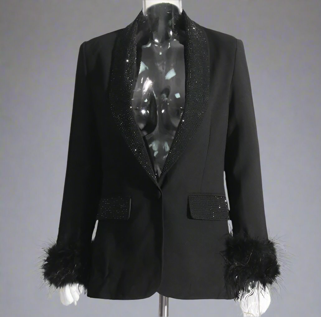 feather-cuff blazer with crystal lapels - Farwswe