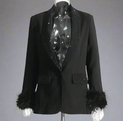 feather-cuff blazer with crystal lapels - Farwswe