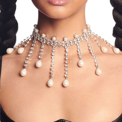 crystal choker necklace with pearl drop details - Aadshini