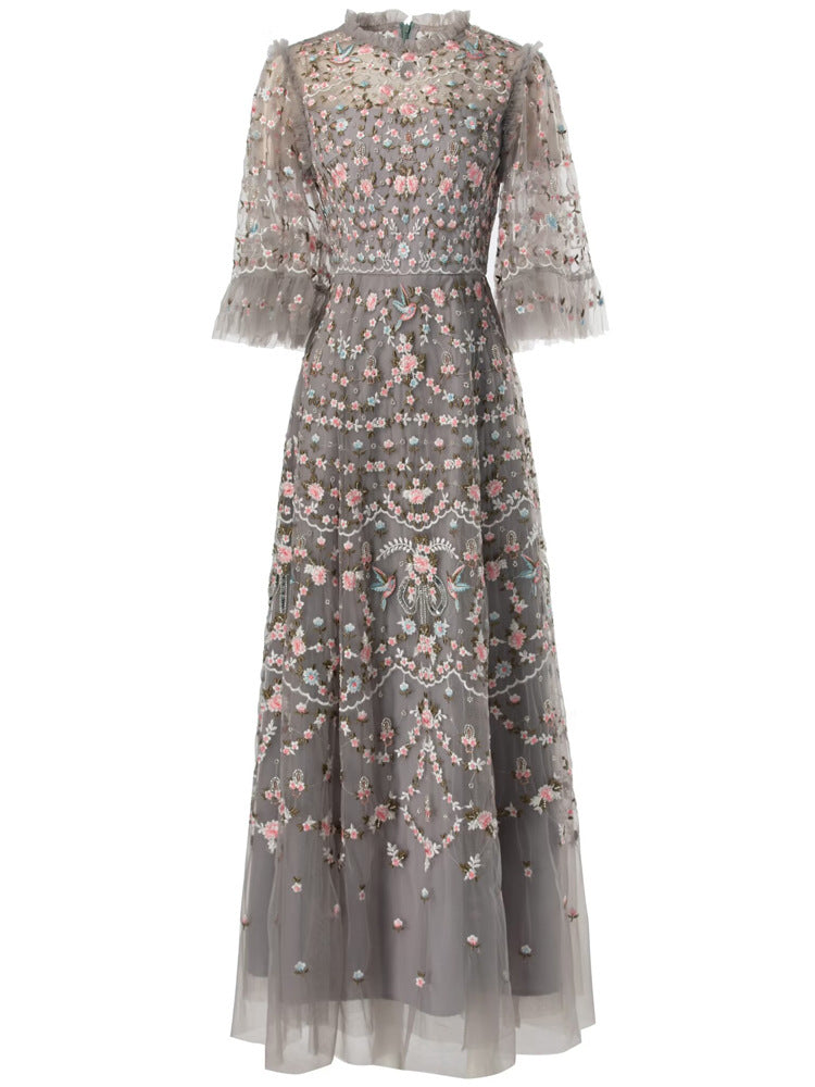 embroidered tulle gown with sheer sleeves – ESMEE