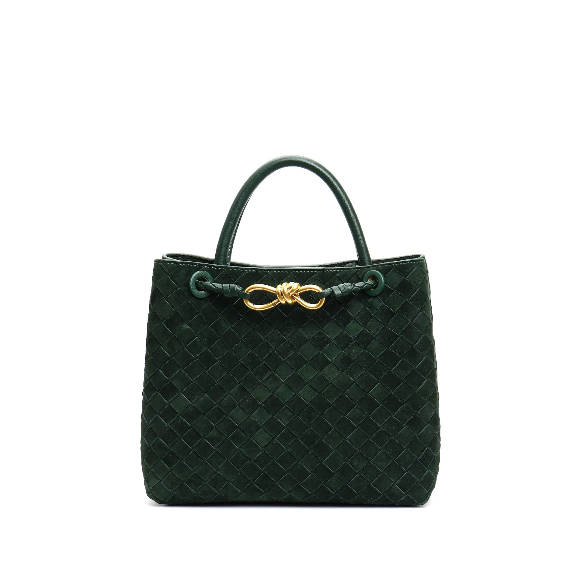 structured woven suede tote with golden knot clasp - DOZRA