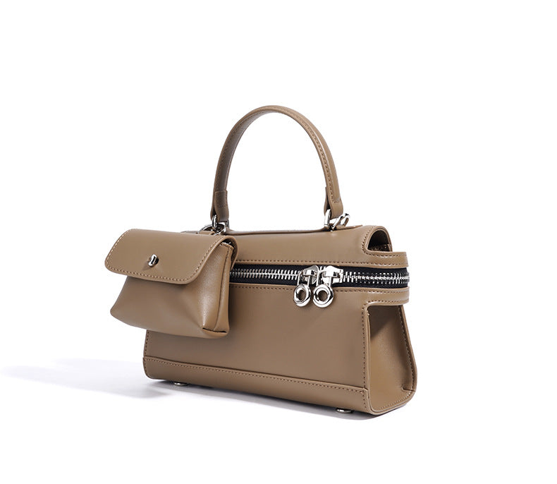 structured handbag with front pouch & double zipper – RAYWA