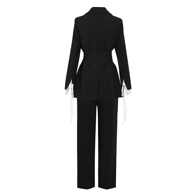 belted double-breasted tailored pantsuit - Wangai