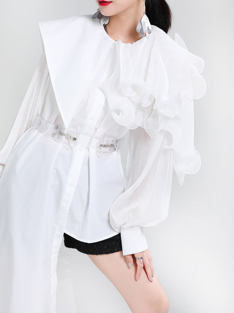 Asymmetric ruffle-detail shirt dress with belt - Wingu