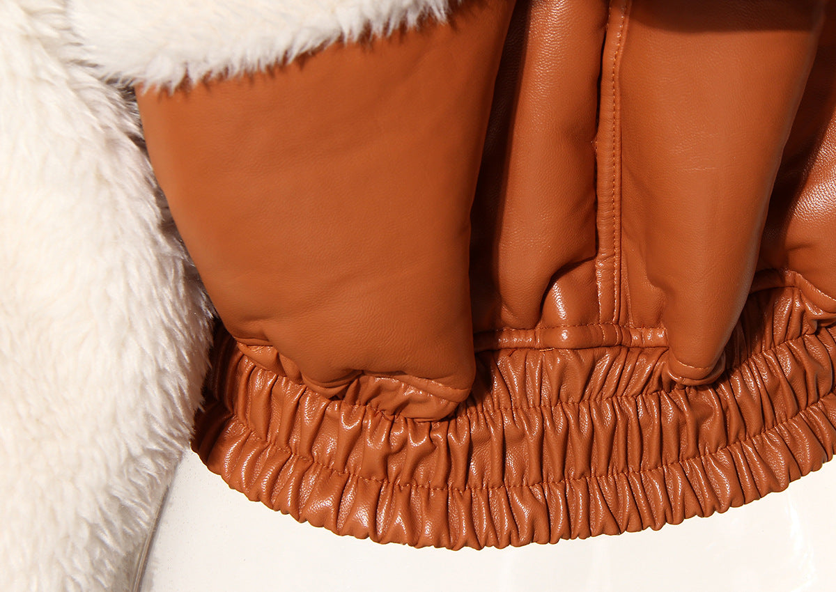 cropped leather and faux shearling hooded jacket - Joolie