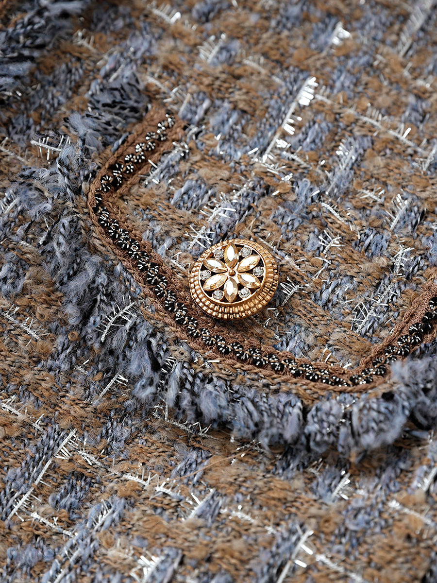 textured tweed skirt suit with contrast fringe trims - CHLOÉY