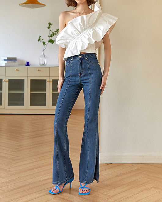 High-rise flared denim pants with front seam - Rertu