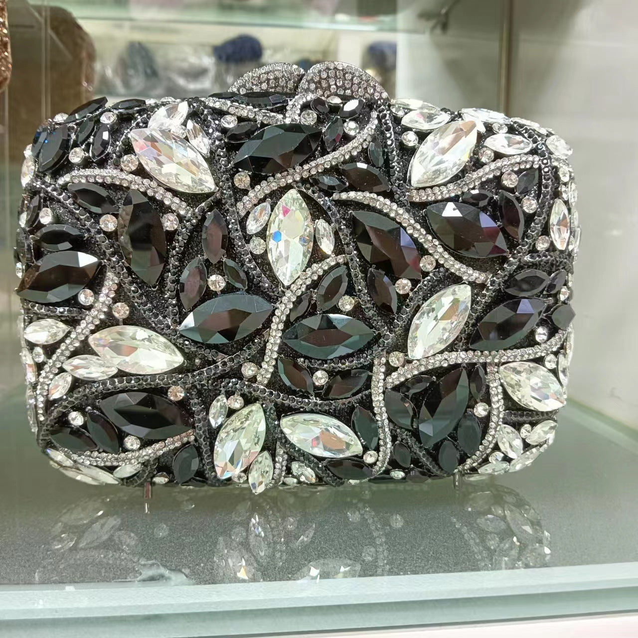 crystal embellished clutch with floral design - Enduri