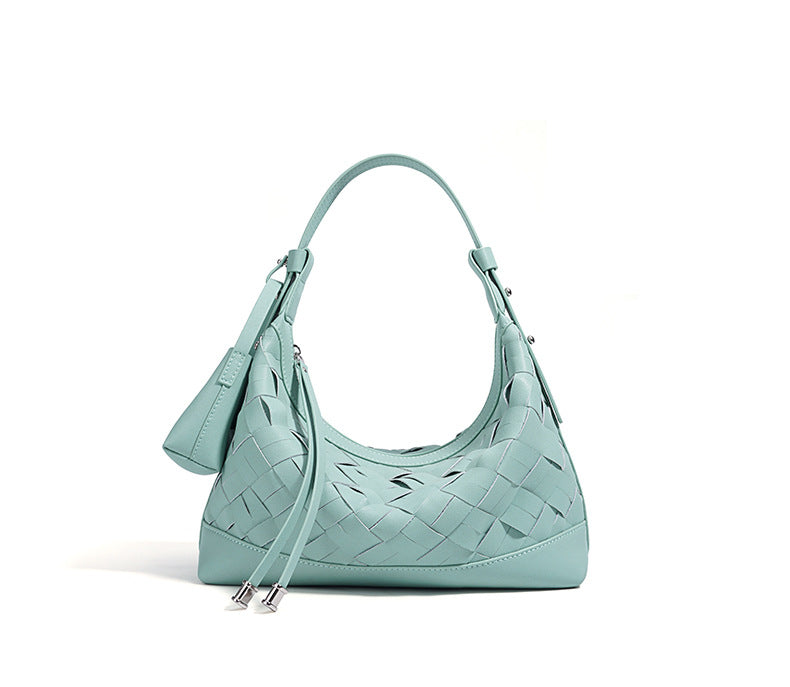 woven crescent shoulder bag with top handle – CELENE